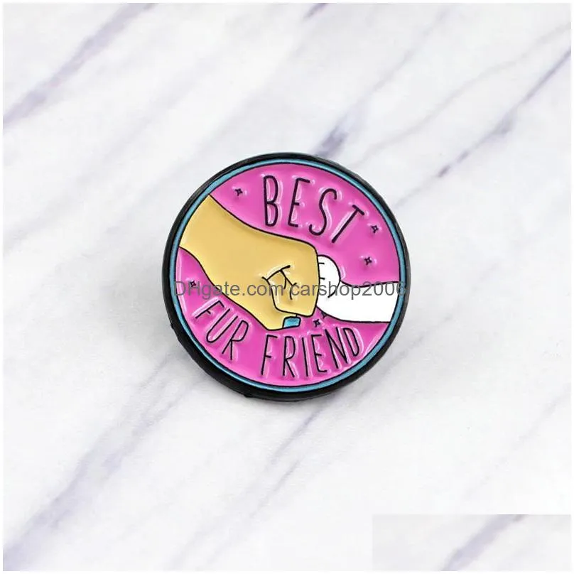 cartoon letter round brooch for boys high five enamel pin wholesale humans and animals are good friends metal badge jewelry small fashion