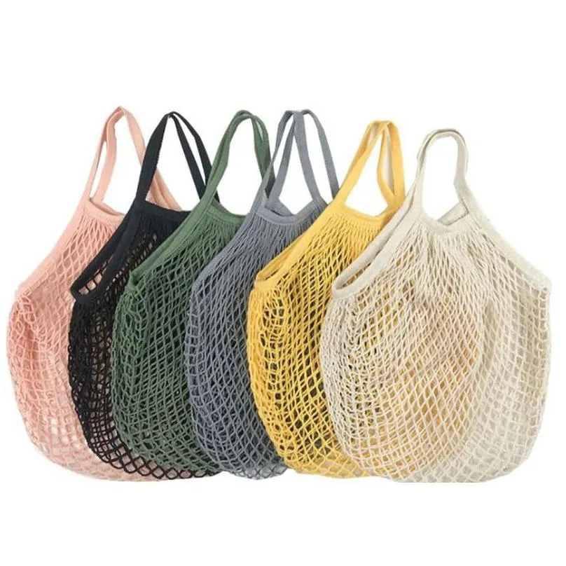shopping bags handbags shopper tote mesh net woven cotton bag string reusable fruit storage handbag home 7 j2