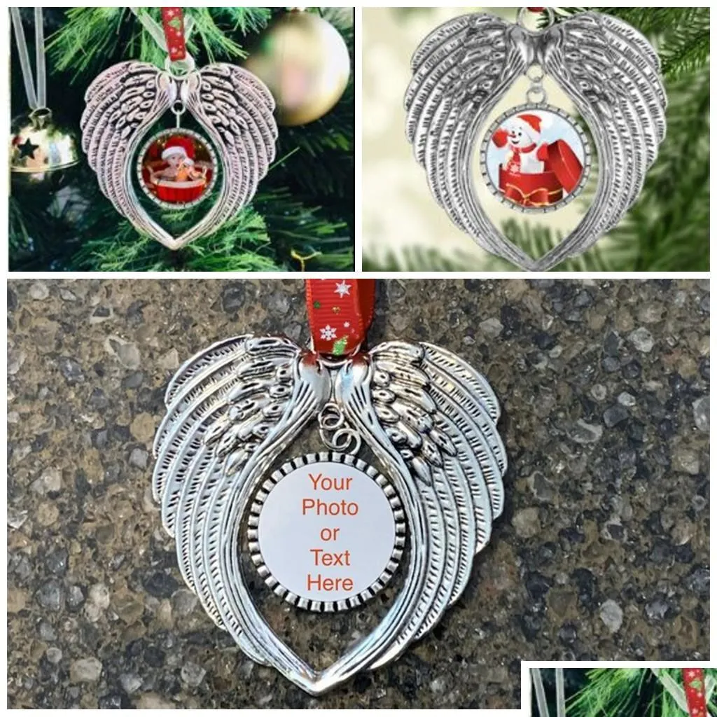 christmas decorations ornament 2020 angel wing love heart personalized tree tags diy pendants 3 9hl h2