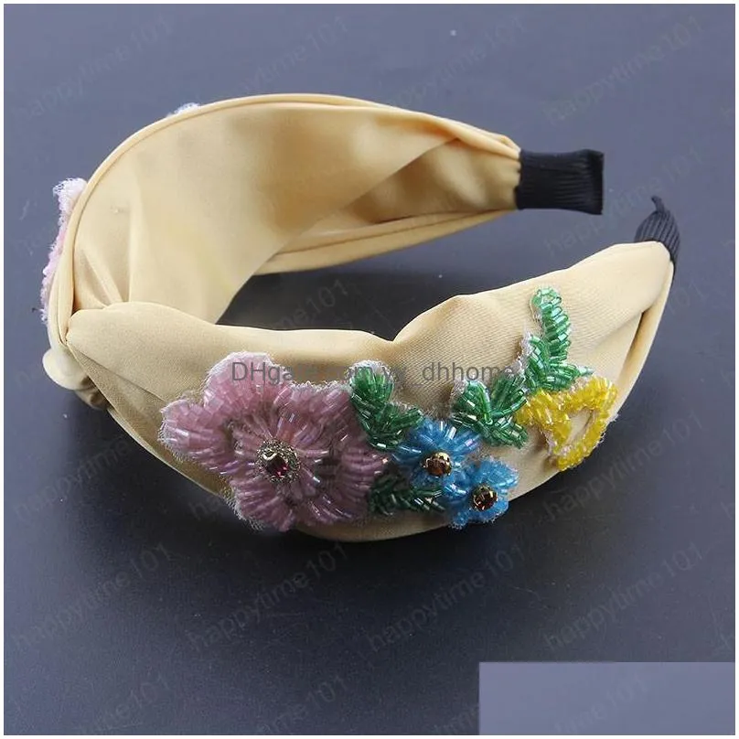 fashion temperament fabric inlaid with crystal flowers personality headband boho style ladies travel hair accessories
