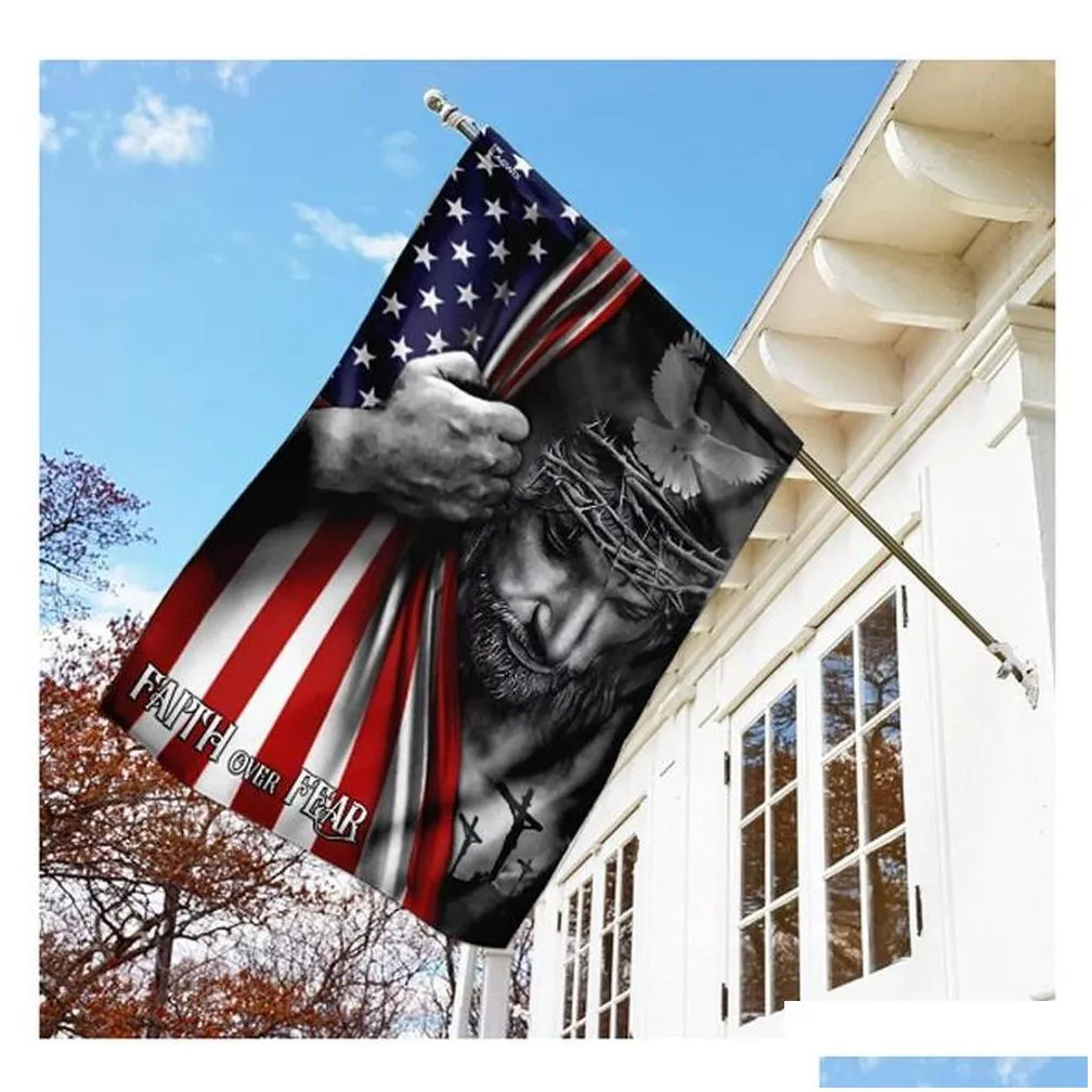 dhs american flagfaith over fear god jesus 3x5ft flags 100d polyester banners indoor outdoor vivid color high quality with two brass