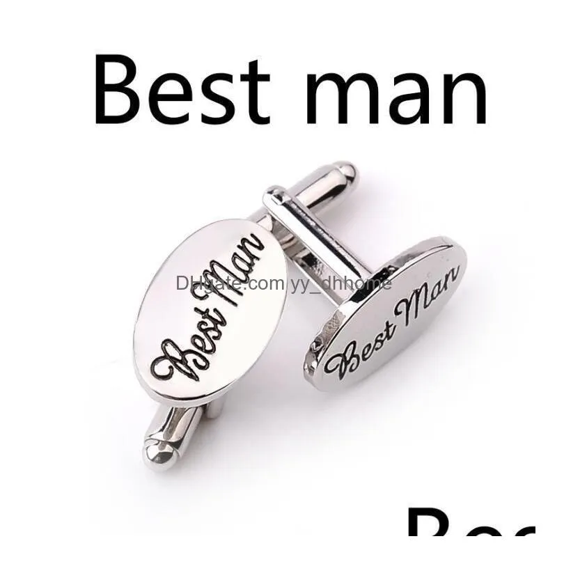 mens wedding cufflinks oval shirt cuff link clips man/grooms / groomsman / usher /page boy /letters cufflinks gift accessories