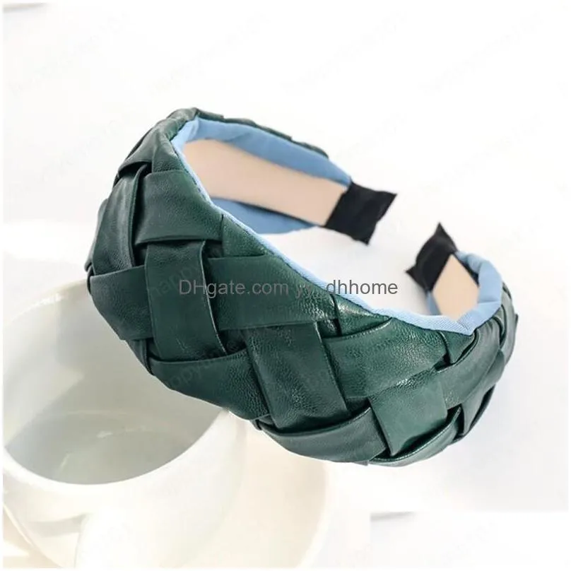  fashion women hairband wide side leather weaving headwear turban solid color hair accessories wholesale