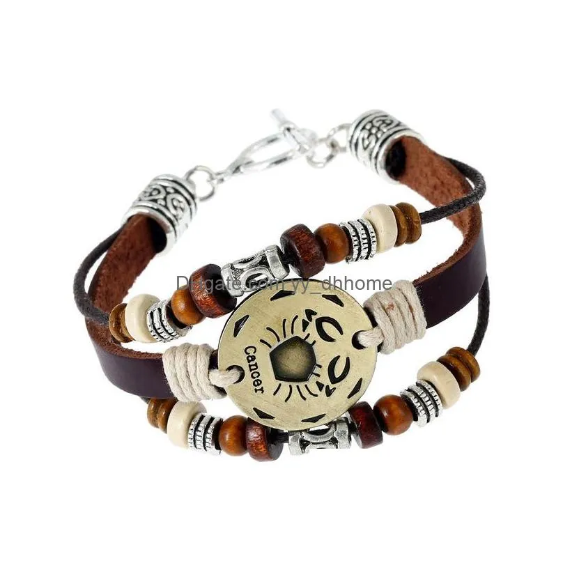 zodiac bracelet 12 constellation bracelets horoscope punk leather snap button bracelet for women men