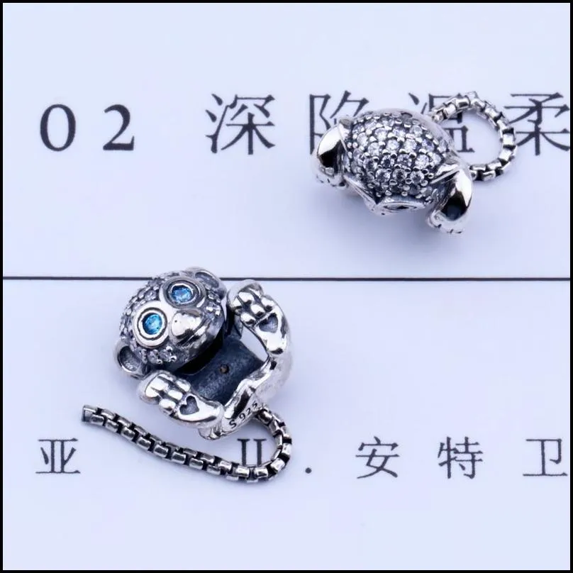 925 sterling silver beads jewelry sparkling monkey charm charms fits european style bracelets necklace 1556 d3