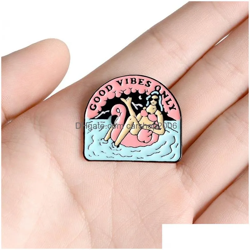 summer swimming pool party nice girl brooch pins eco enamel cartoon funny alloy plated brooches for women gift jewelry badges bag clothes denim shirt