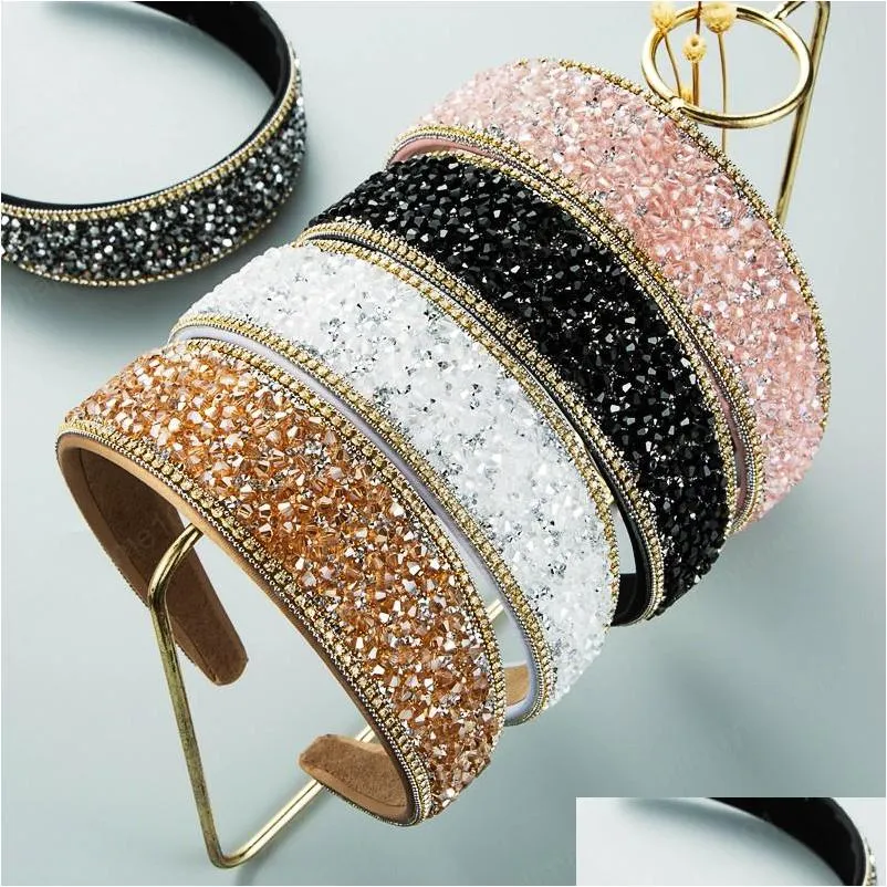luxury korean fully color crystal headband elegant sparkly rhinestone beaded widebrimmed hairband girls tiara crowns