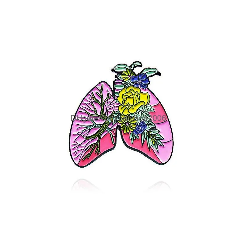 cartoon human organs pins 4pcs/set lung uterus rib frame brooches for women enamel pin jewelry heart flower metal badges denim shirt bags small