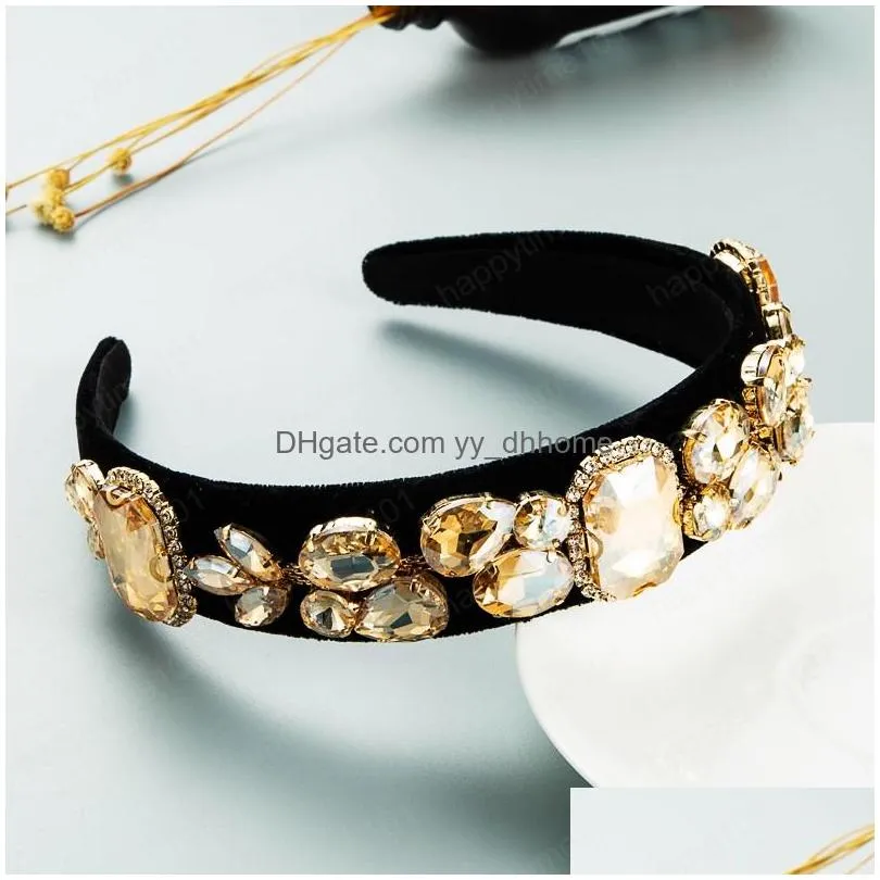 vintage colorful crystal headband elegant sparkly gem diamond beaded black velvet hairband girls tiara crowns