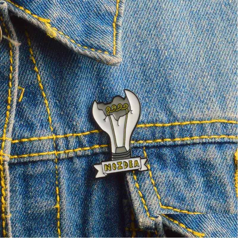 funny broken bulb brooches paint no idea enamel pins alloy brooch for women cute denim shirt badge fashion friend small jewelry gift bag accessories collar