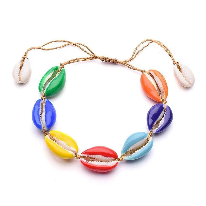 handmade weave puka color shell bracelet rope chain bracelet for women european and american simplicity ethnic beach jewelry