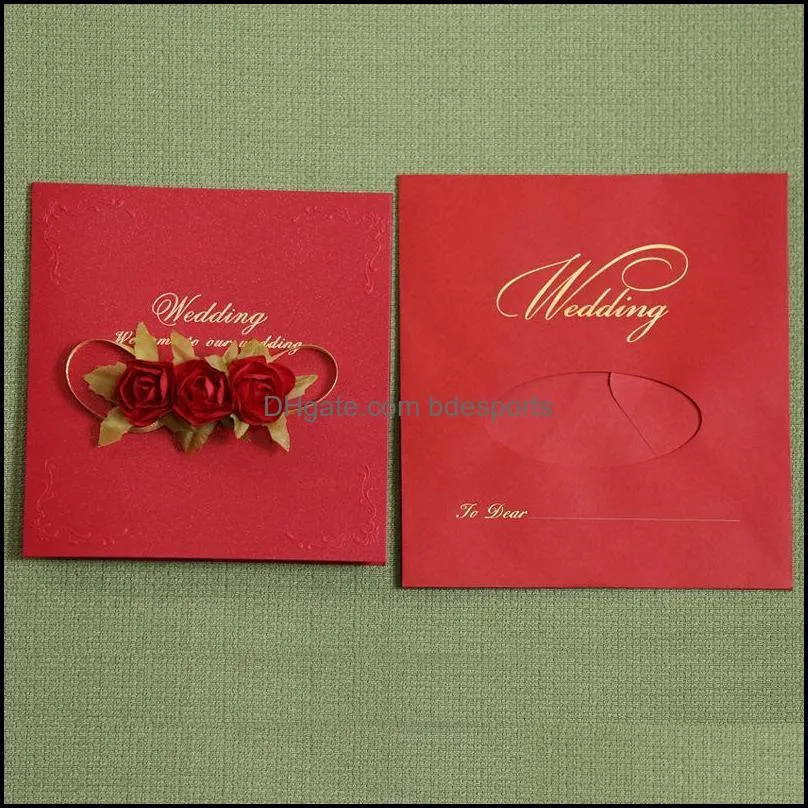 marry invitation card simulation rose greeting cards personality creative wedding decoration supplies red s pearl paper 3