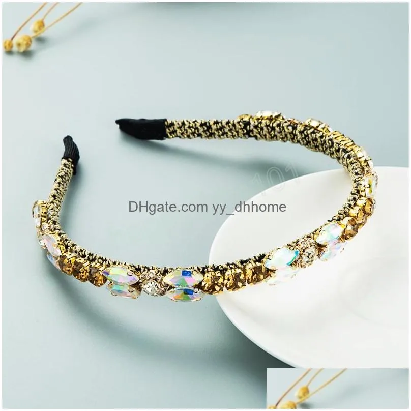 elegant color crystal headband for woman luxury geometric gem diamond beaded hairband princess party headpiece crowns