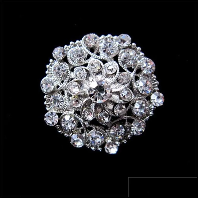 plated silver tone clear rhinestone crystal brooch flower girls corsage fashion wedding bridal bouquet pins brooches 2141 e3