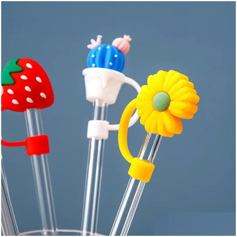 silicone straw dust cap dustproof plug 16 styles be used for glass /stainless steel /wooden straws about 6mm 300pcs b3