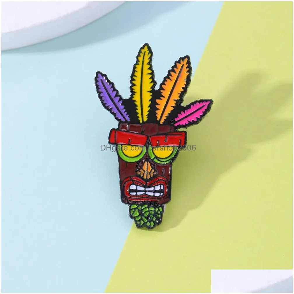 cartoon feather aku mask brooch colorful paint enamel pins zinc alloy brooches for women denim shirt badge fashion amazon film accessories jewelry