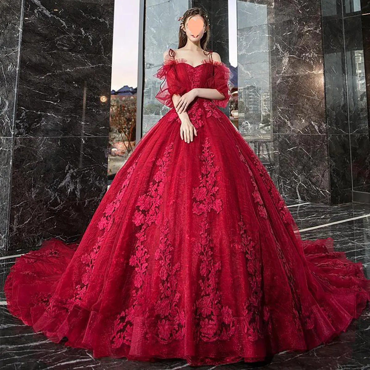 Luxurious Ball Gown Wedding Dresses Short Sleeves Tulle with 3D Floral Flowers Applicant Backless Stain Chapel Court Train Custom Made Vestidos De Novia