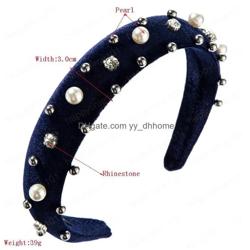  korean and european hair accessory for woman solid color velvet wide side small round beads and pearl hair bands