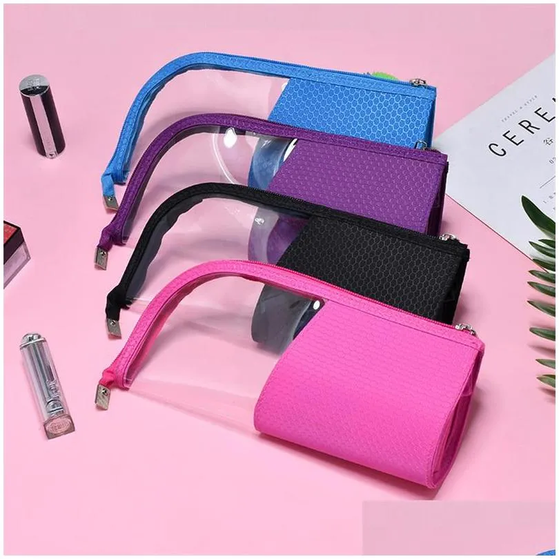 women transparent makeup bag with zipper waterproof eyebrow pencil storage bags fit traveling cosmetic pouch blue black color 11 5hd