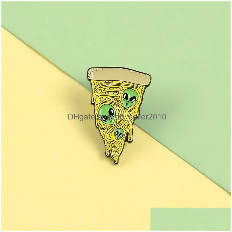 alien pattern triangle pizza brooches fashion design enamel brooch for girls cartoon food badges denim shirt gift bag accessories collar