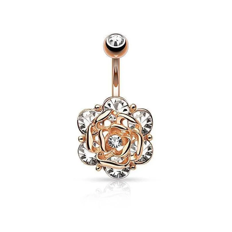 rose flower navel rings belly button rings crystal 316l stainless steel piercing belly rings body jewelry