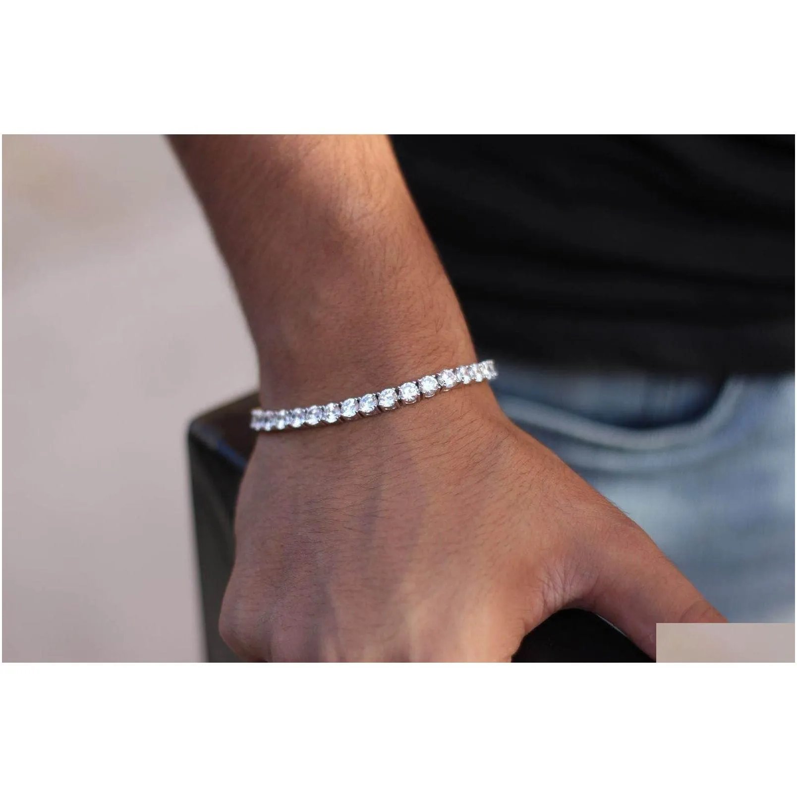 6mm 5mm 4mm 3mm tennis bracelet cz triple lock hip hop jewelry 1 row luxury men bracelets