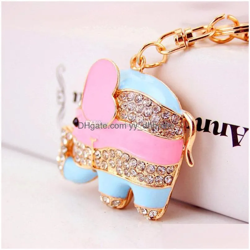 colorful elephant pendant keychain crystal rhinestone animal key ring lobster clasp metal car key chains handbag decor charm craft