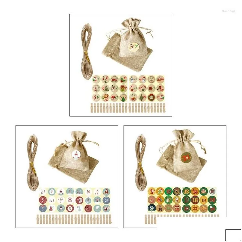 christmas decorations 2022 24 days advent calendar candy gift bag with drawstring xmas countdown burlap pouch stickers wooden clips