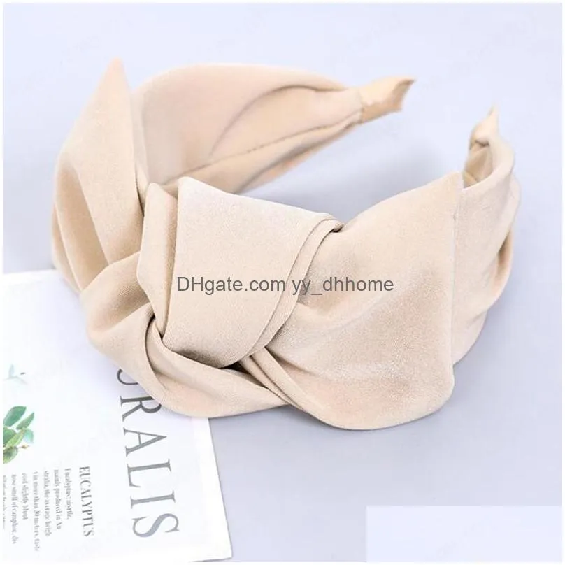 fashion women headband wide side big bowknot hairband solid color turban casual hair accessories