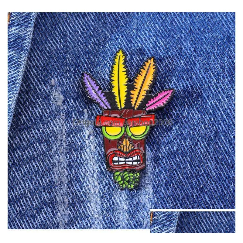 cartoon feather aku mask brooch colorful paint enamel pins zinc alloy brooches for women denim shirt badge fashion amazon film accessories jewelry