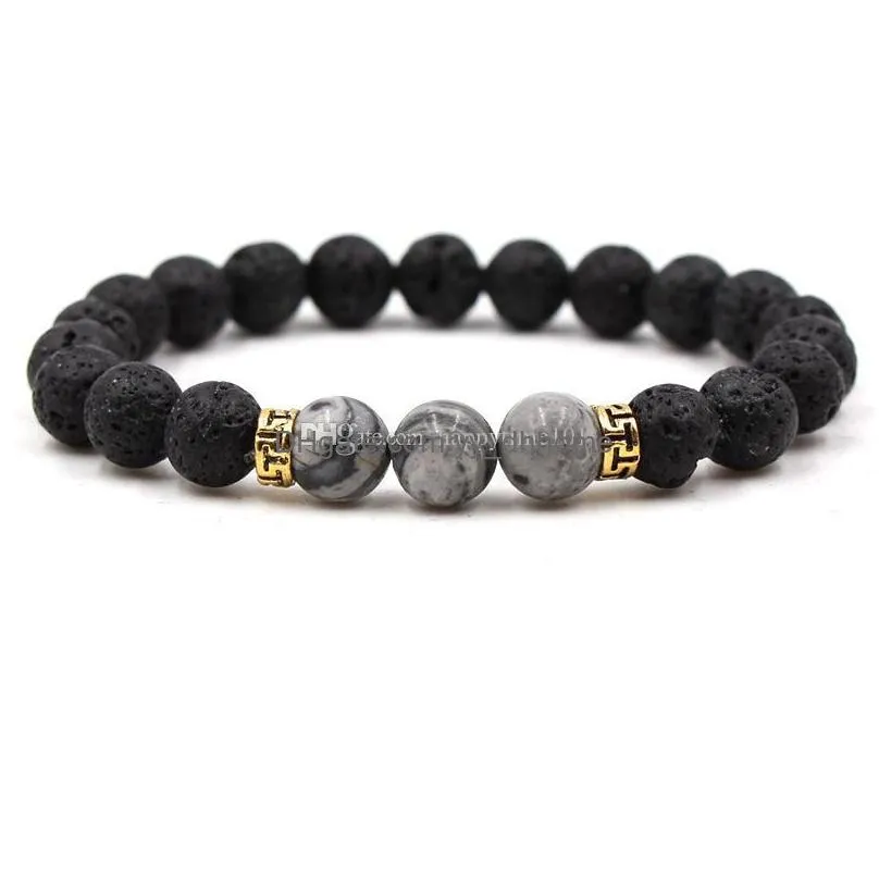 fashion 8mm black natural stone lava beads bracelet diy volcano rock beaded bangle  oil diffuser bracelet for women men gift