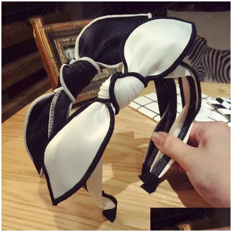  fashion women hair accessories big bow knot headband classic white black turban for adult hairband wholesale