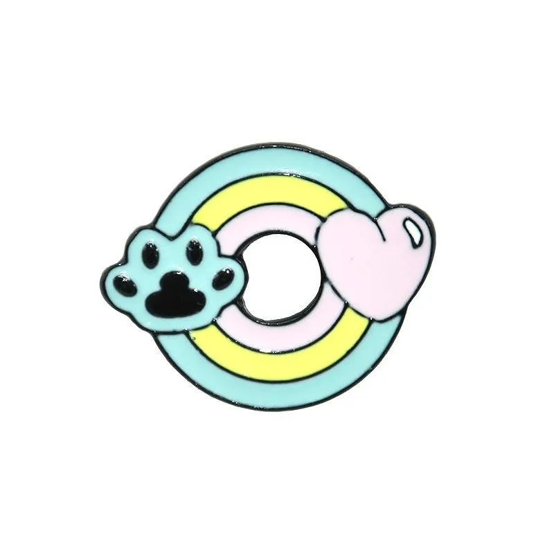 cute cartoon rainbow round brooches red heart cat claw enamel pins alloy brooch for women funny denim shirt badge jewelry gift clothes