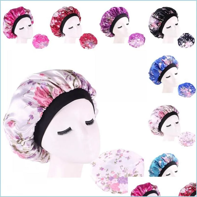 circular head wrap bath hat flower stretchable hair bonnets wide edge fitted sleep hats silk satin bathroom accessories girl 4 7ba b2