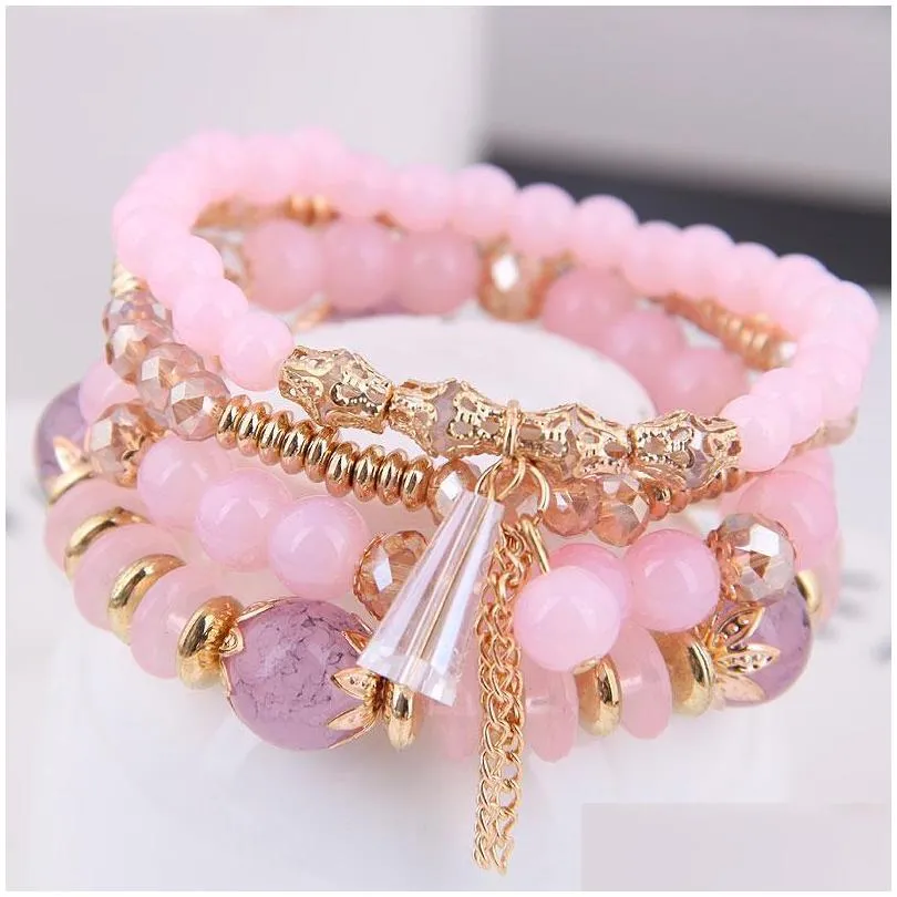 bohemia bracelet crystal beads bracelets bangles for women bijoux tassel charm bracelet femme multilayer bracelets sets