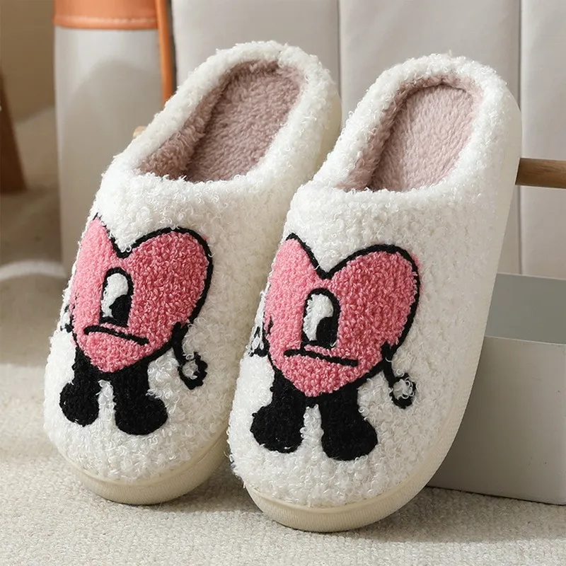 winter home warm women slippers fur cute bad bunny love indoor slippers ladies cotton female plush shoes nonslip floor slides women 39s slippers