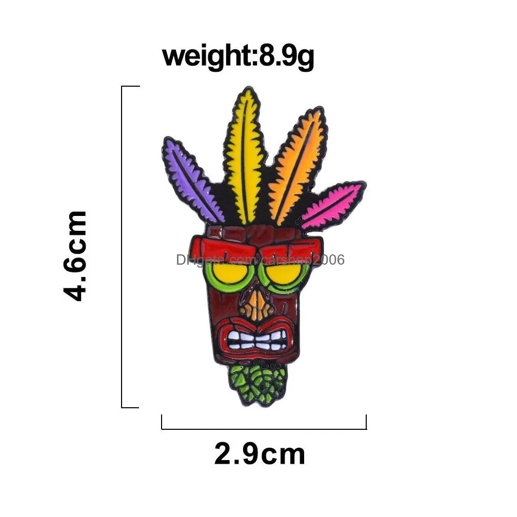 cartoon feather aku mask brooch colorful paint enamel pins zinc alloy brooches for women denim shirt badge fashion amazon film accessories jewelry