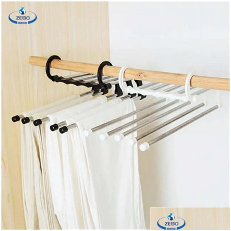 magic stainless steel pants rack multi function folding coat hanger black and whit clothes hanger home outdoor easy to use 5 5zb h1