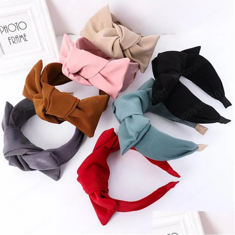 fashion women headband wide side big bowknot hairband solid color turban casual hair accessories