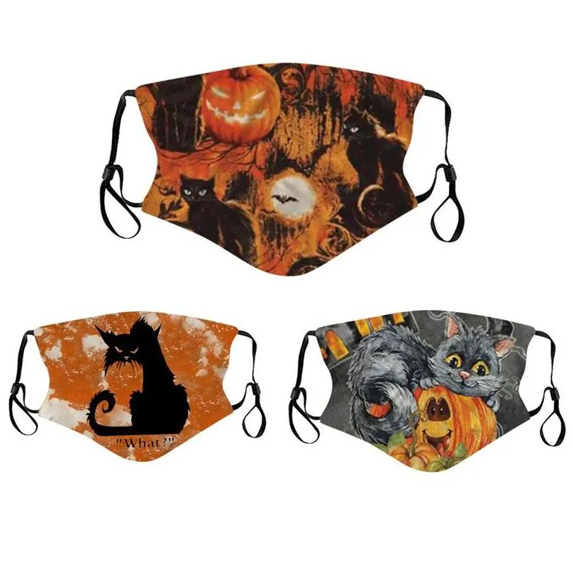 cat pumpkin mascarilla happy halloween face masks polyester cloth cotton insides respirator can put filter piece reusable lady mens 6 5nj