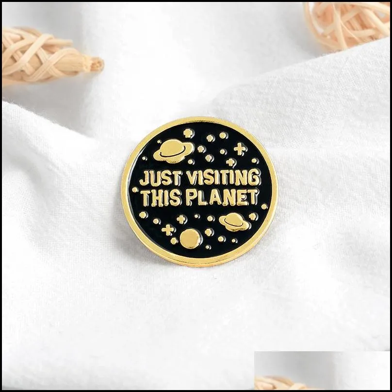 just visiting this planet enamel brooches pins christmas shirt brooch pin metal badge 622 h1