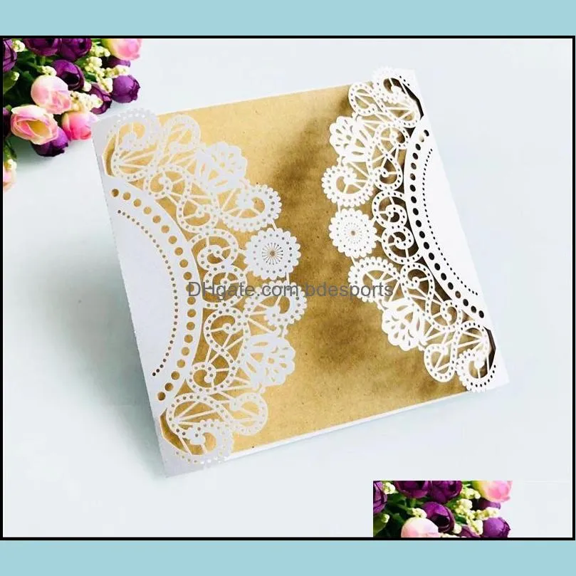 wedding decorate invitation card business greeting cards laser hollowing out kraft paper marry supplies matching rope creative 1 5hdc1