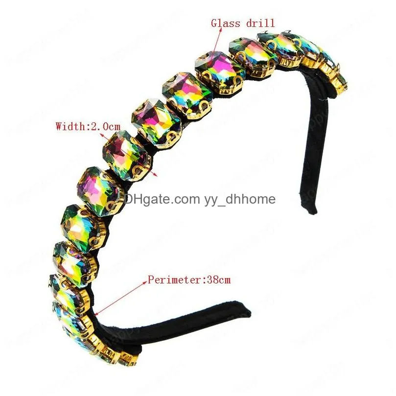 elegant multi color crystal headband for woman vintage geometric diamond beaded hairband girls party jewelry headwear