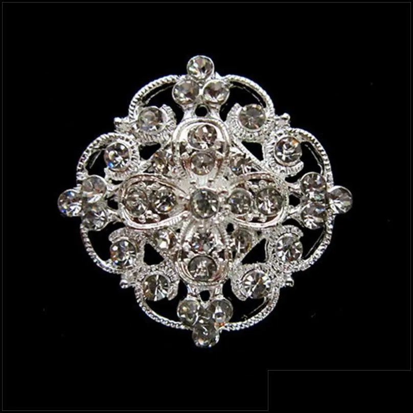 plated silver tone clear rhinestone crystal brooch flower girls corsage fashion wedding bridal bouquet pins brooches 2141 e3