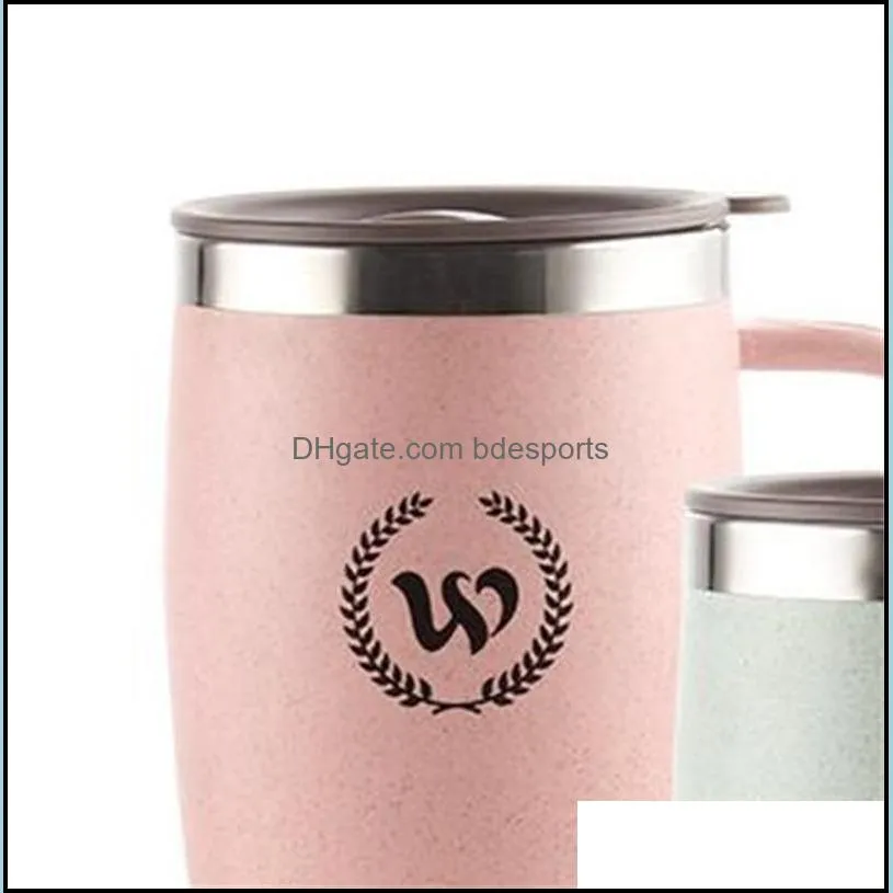 wheat stainless steel tea cup non slip double deck office coffee mugs simplicity student water tumbler security healthy eco friendly17 5jx