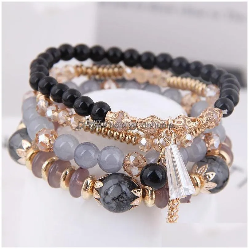 bohemia bracelet crystal beads bracelets bangles for women bijoux tassel charm bracelet femme multilayer bracelets sets