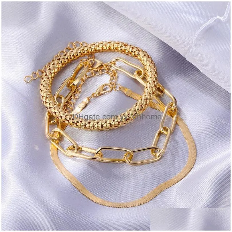 golden metal bracelet women charm thick chain link bracelets bangles trend hip hop fashion jewelry