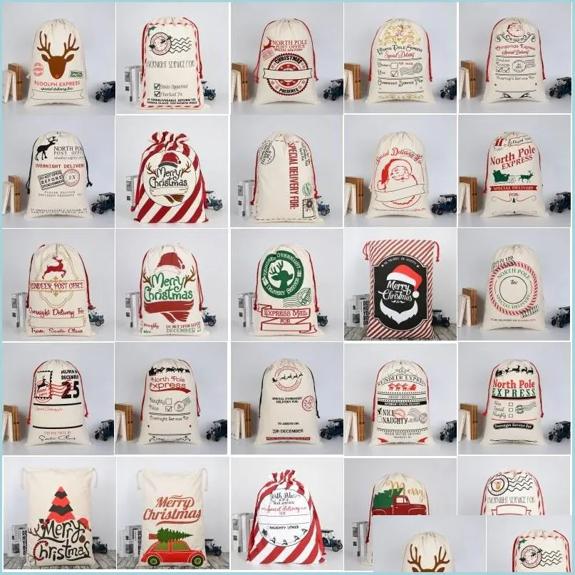 2021 christmas gift bags large organic heavy canvasbag santa sack drawstring bag with reindeers 1029 b3
