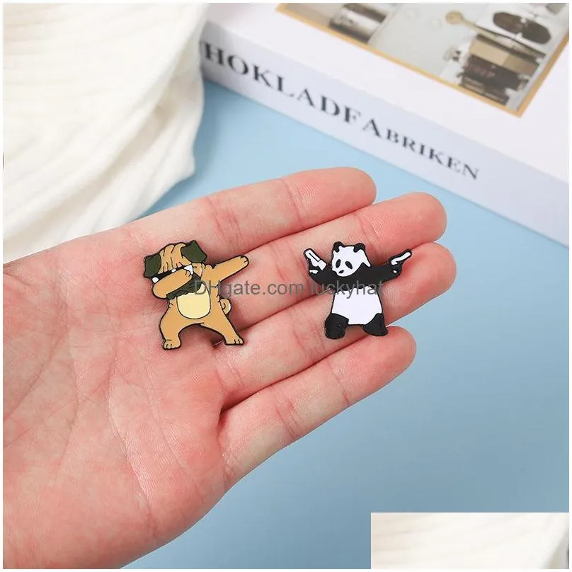 cartoon animal shar pei dog brooches for women panda with gun pins brooch party metal painting enamel badge fashion creative jewelry gift