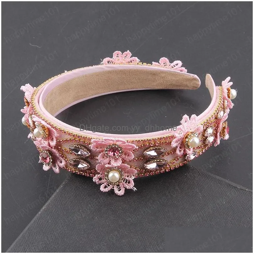 lace flower inlaid rhinestone personality headband ladies party travel hair accessories